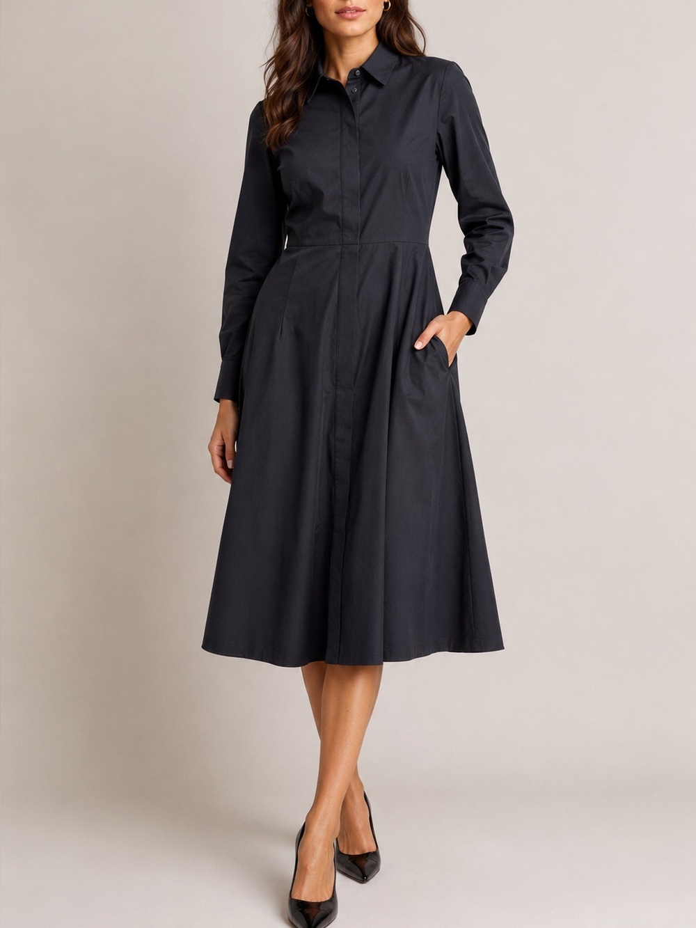 Max&Co 100% Cotton Button Front Midi Dress Size 6 Midnight Blue Lightweight